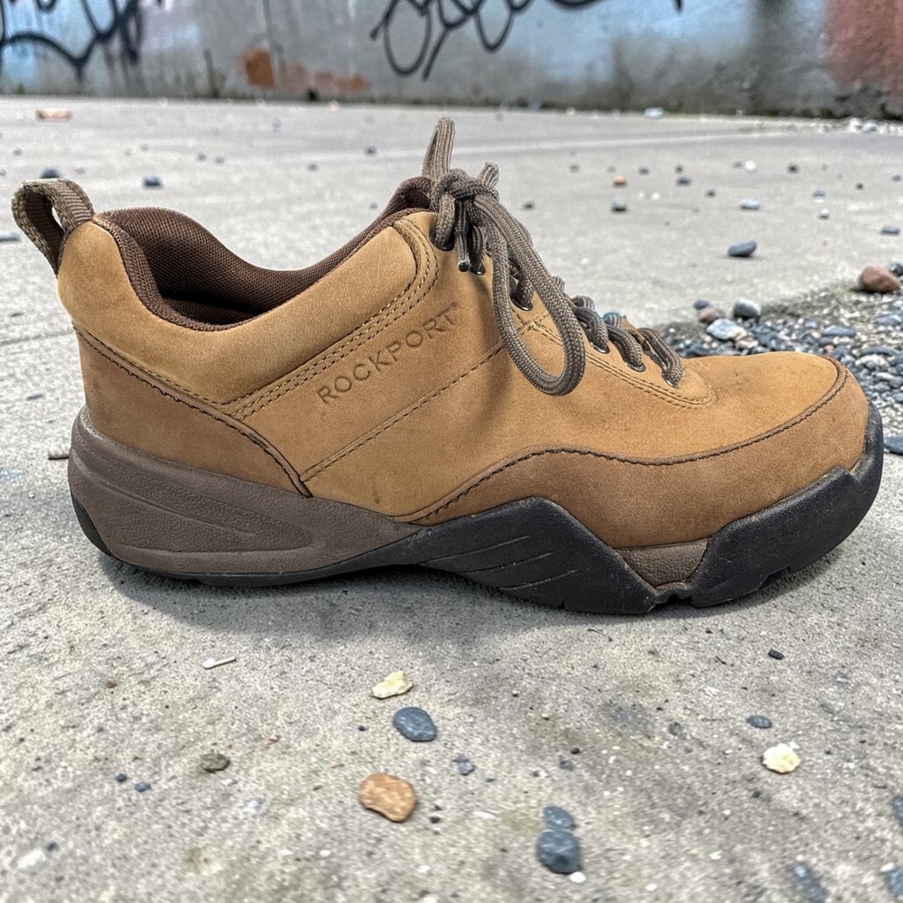 Rockport Mens‎ Tan Leather Walking Shoes APM3374DW Size 10.5 Low Top Sneakers